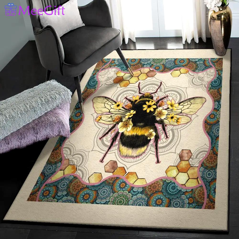 Bee large area rugs, mandala honey bee rug Rectangle Rug