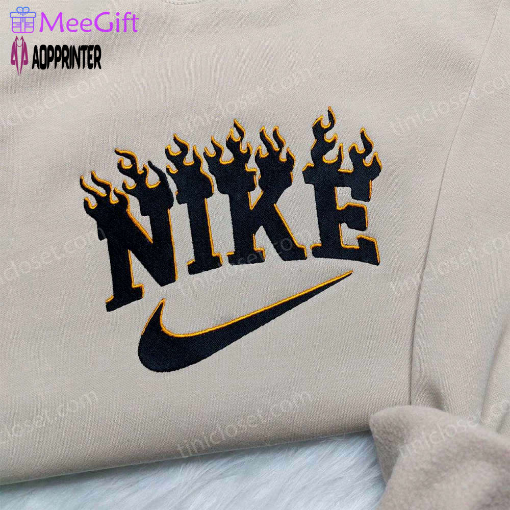 Black flame nike embroidered sweatshirt – unique nike inspired hoodie & shirt Embroidered Shirt
