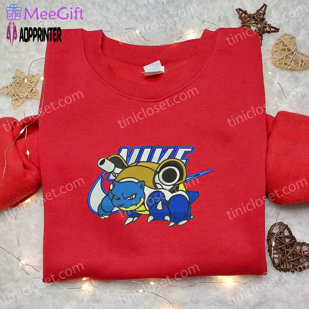 Blastoise x nike anime embroidered shirt: pokemon inspired nike shirt Embroidered Shirt