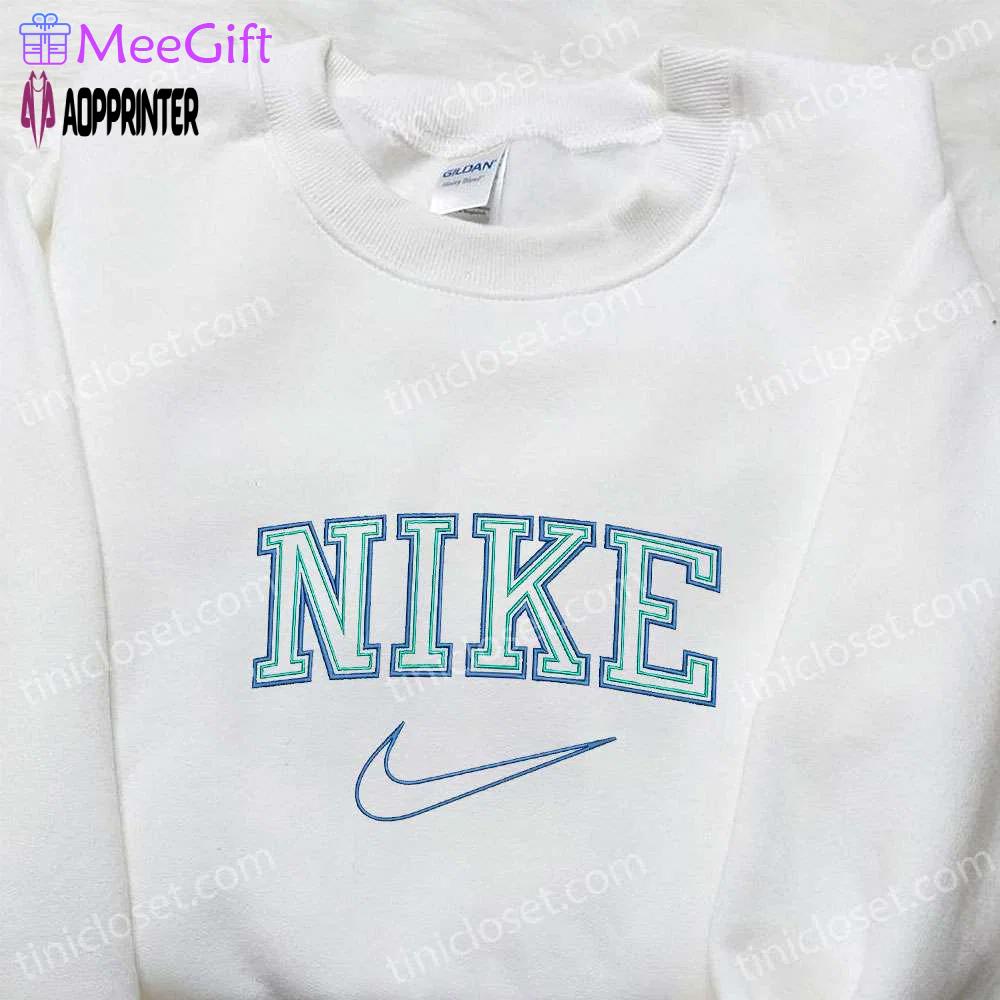 Blue double line nike logo embroidered shirt & hoodie – premium sports apparel Embroidered Shirt