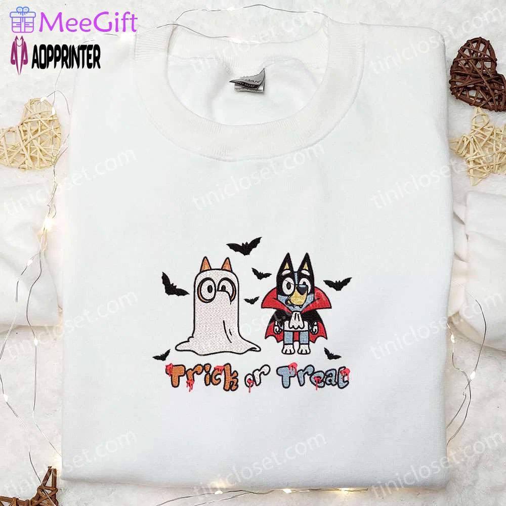 Bluey trick or treat halloween embroidered shirt – best family halloween gifts Embroidered Shirt