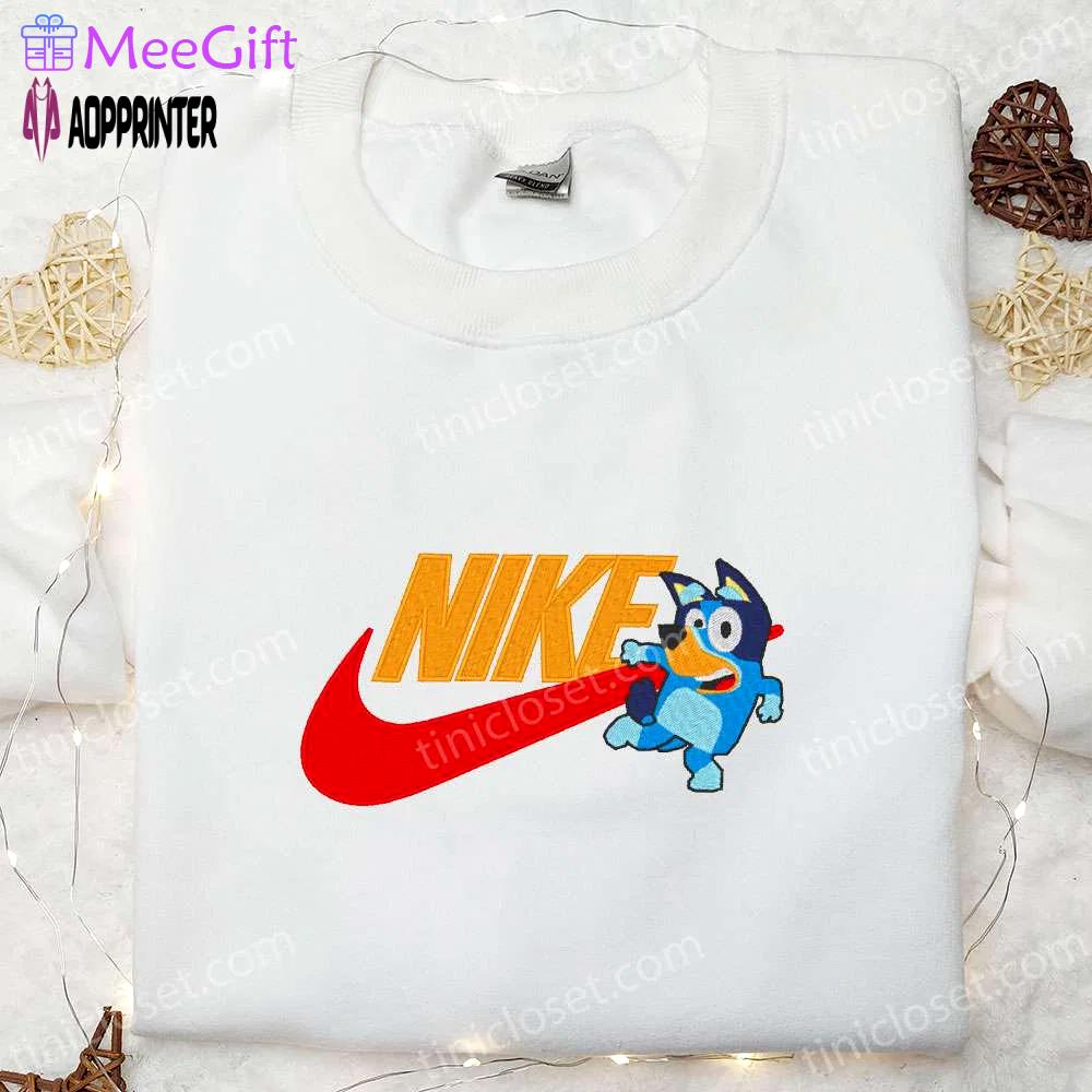 Bluey x nike cartoon embroidered shirt – customized nike shirt with bluey design Embroidered Shirt