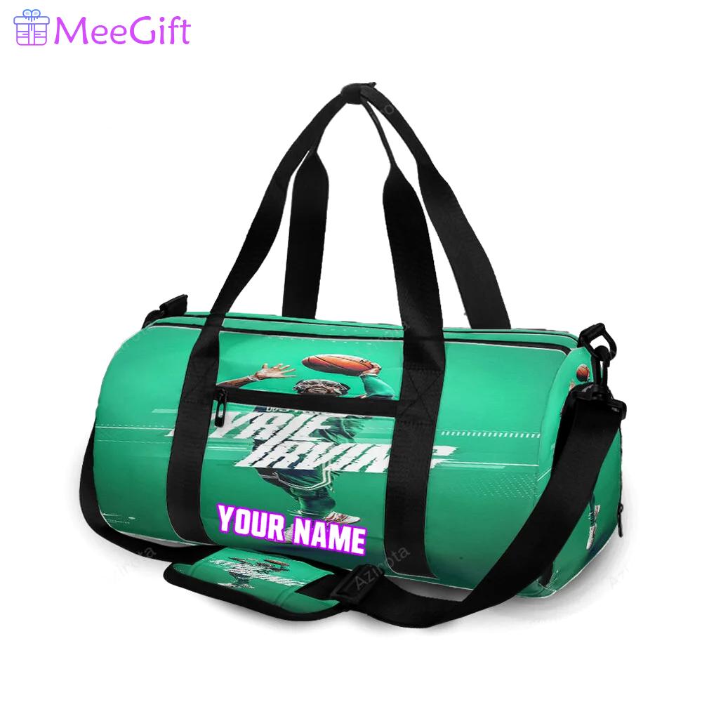 Boston celtics kyrie irving throwing green personalized name travel bag gym bag 129 Travel Bag