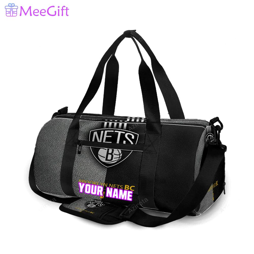 Brooklyn nets ball black leather personalized name travel bag gym bag 1932 Travel Bag