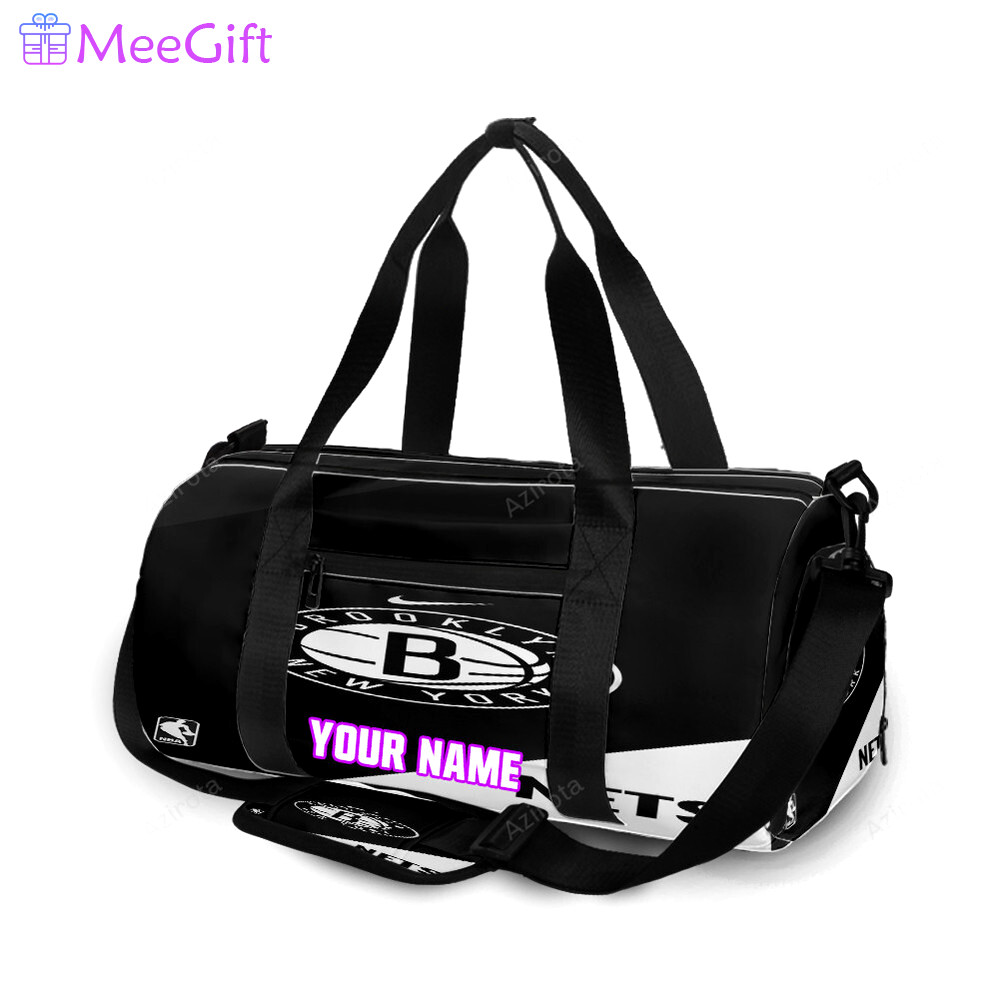 Brooklyn nets ball black white personalized name travel bag gym bag 1711 Travel Bag