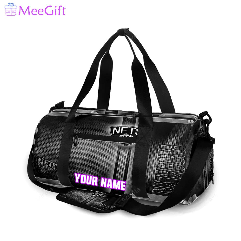 Brooklyn nets black metal personalized name travel bag gym bag 1810 Travel Bag