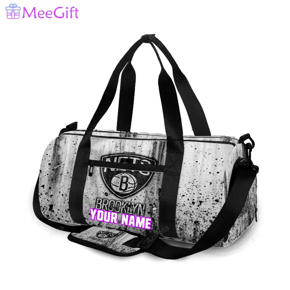 Brooklyn nets black white splash color personalized name travel bag gym bag 1928 Travel Bag