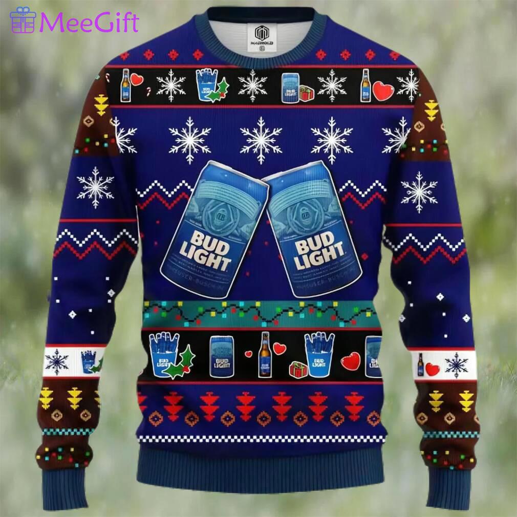 Bud light beer ugly christmas sweater, faux wool sweater, gifts for beer lovers, international beer day, best christmas gifts for 2022 ? prinvity Christmas Ugly Sweater