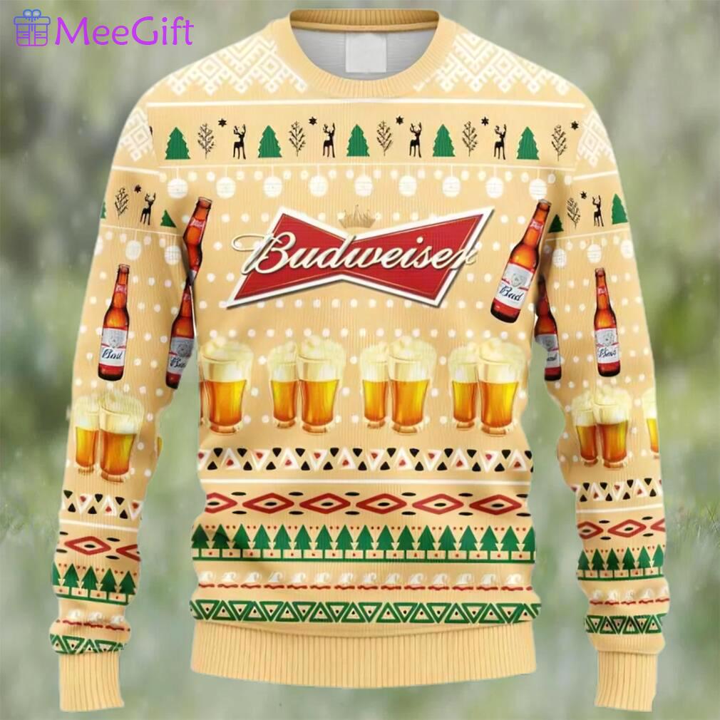 Budweiser beer ugly christmas sweater, faux wool sweater, gifts for beer lovers, international beer day, best christmas gifts for 2022 ? prinvity Christmas Ugly Sweater