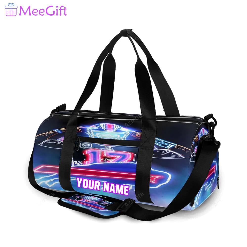 Buffalo bills josh allen neon personalized name travel bag gym bag 623 Travel Bag