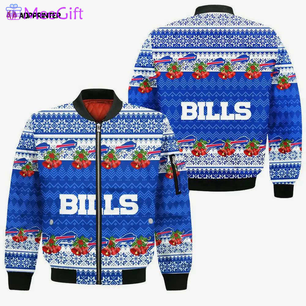 Buffalo bills xmas decor pattern bomber jacket- blue Bomber Jacket