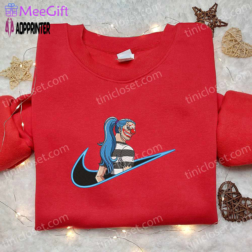 Buggy x nike anime embroidered shirt: one piece & nike inspired design Embroidered Shirt