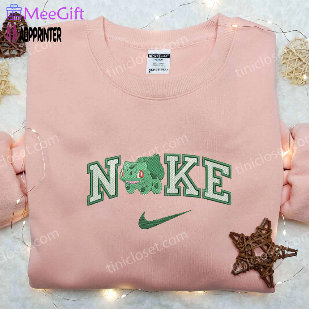 Bulbasaur smile x nike embroidered shirt: custom pokemon tee Embroidered Shirt