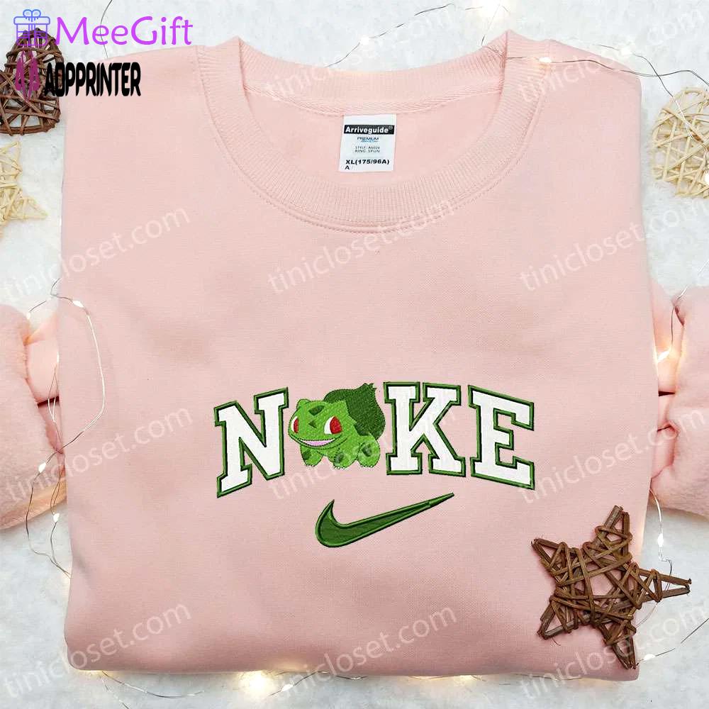 Bulbasaur x nike embroidered hoodie pokemon sweatshirt & custom t-shirt – stylish & unique apparel Embroidered Shirt