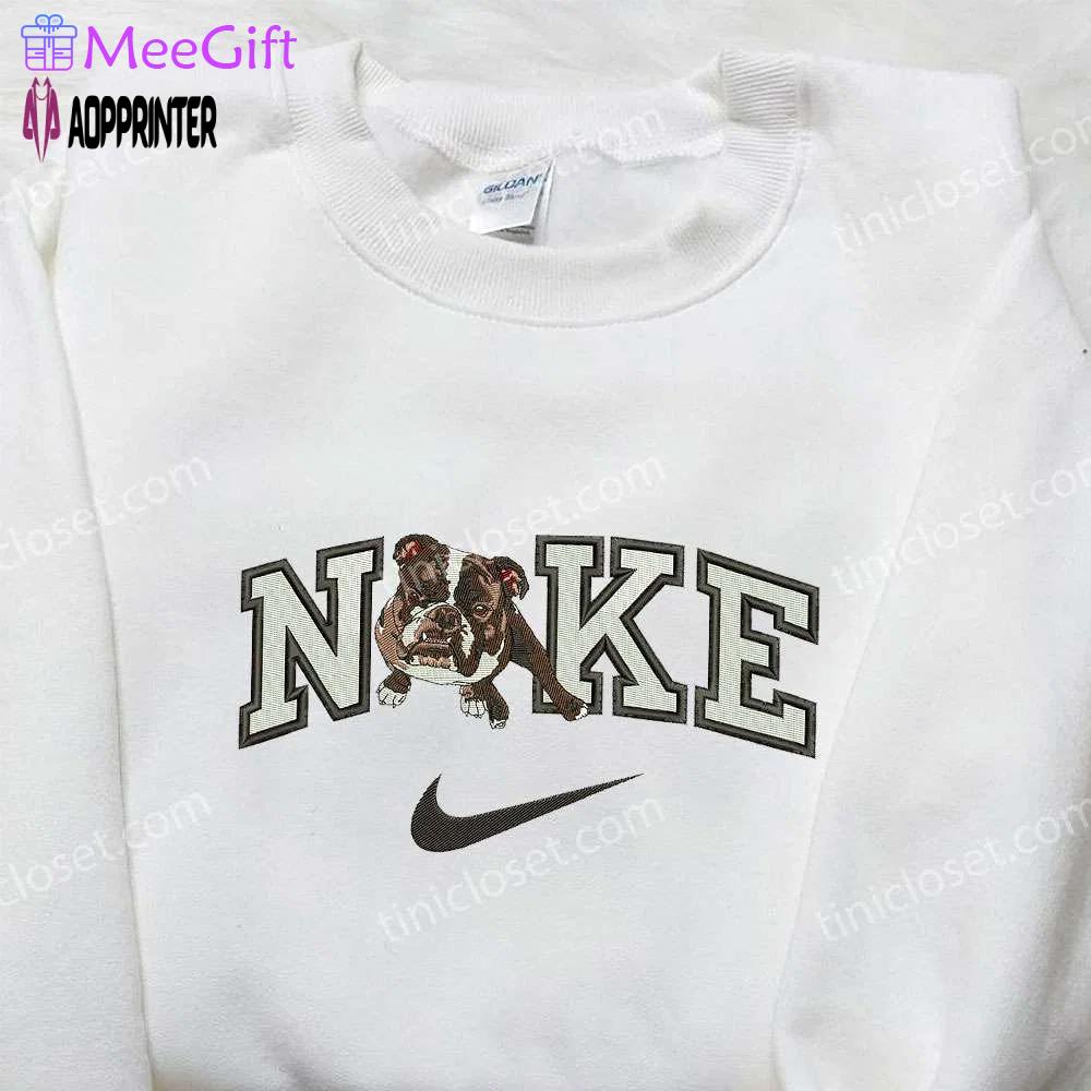 Bulldog x nike embroidered hoodie & animal nike inspired shirts: trendy unique apparel Embroidered Shirt