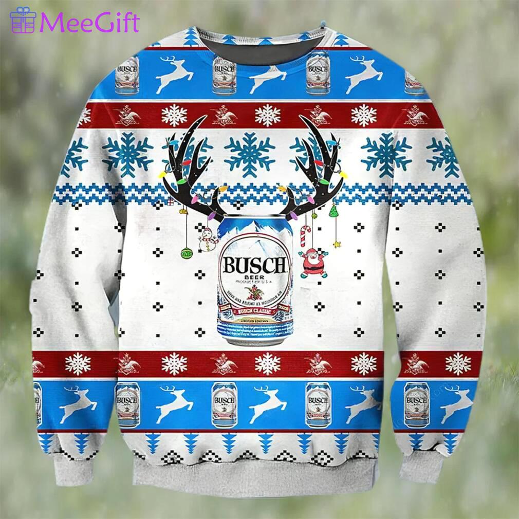 Busch beer deer horn ugly christmas sweater, faux wool sweater, gifts for beer lovers, international beer day, best christmas gifts for 2022 ? prinvity Christmas Ugly Sweater