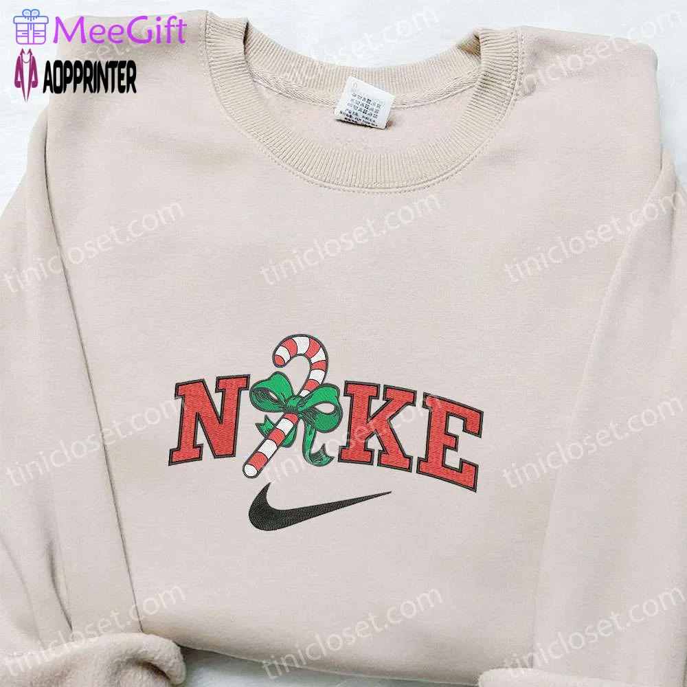 Candy cane gift x nike christmas embroidered sweatshirt – best christmas gift ideas Embroidered Shirt