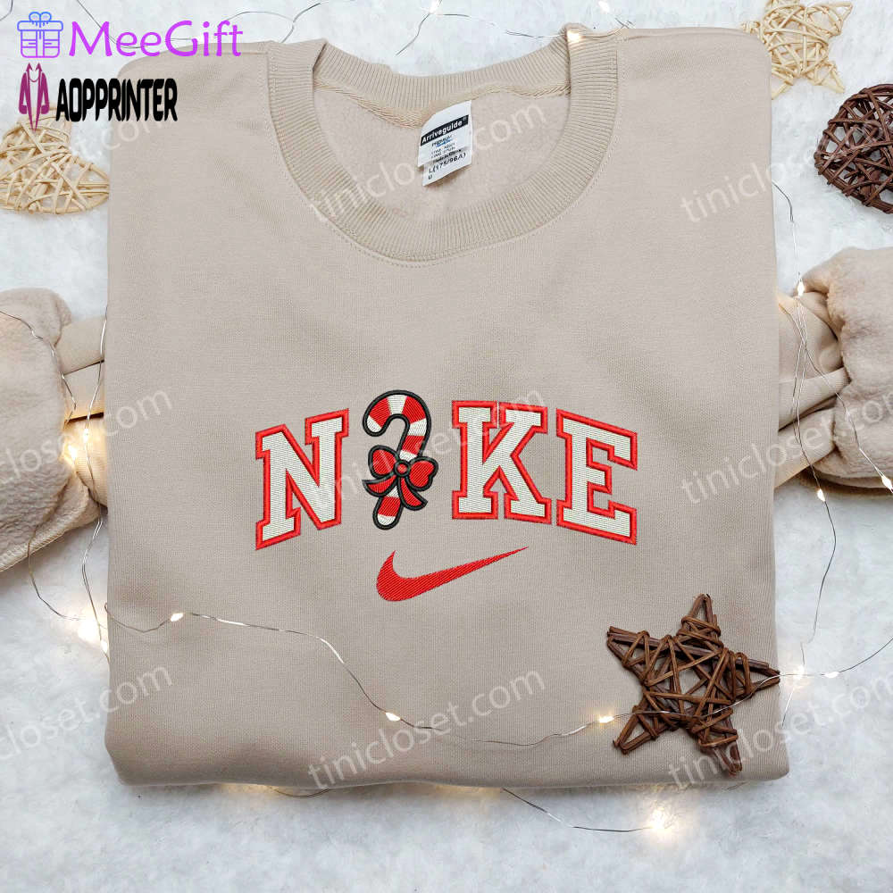 Candy cane x nike embroidered shirt – festive christmas nike tee Embroidered Shirt