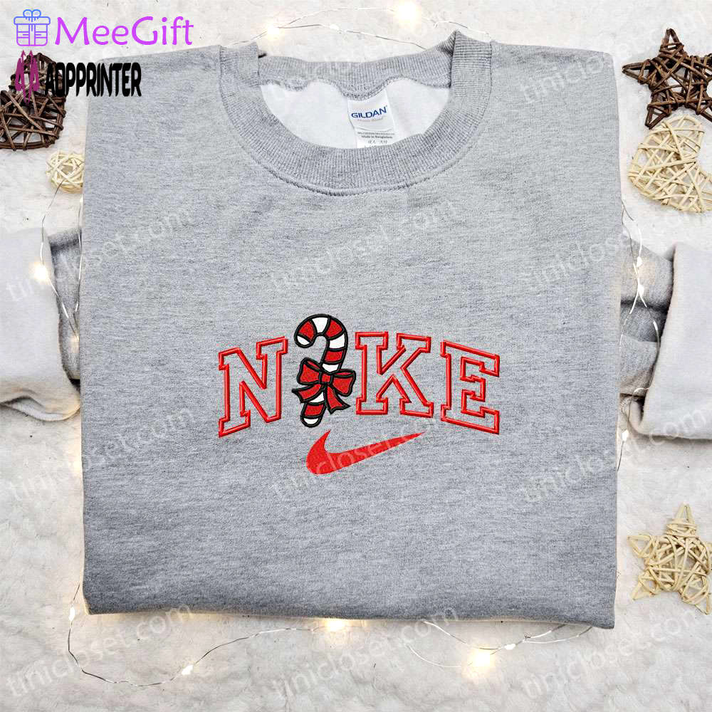 Candy cane x nike embroidered sweatshirt – best christmas gift idea nike inspired shirt Embroidered Shirt