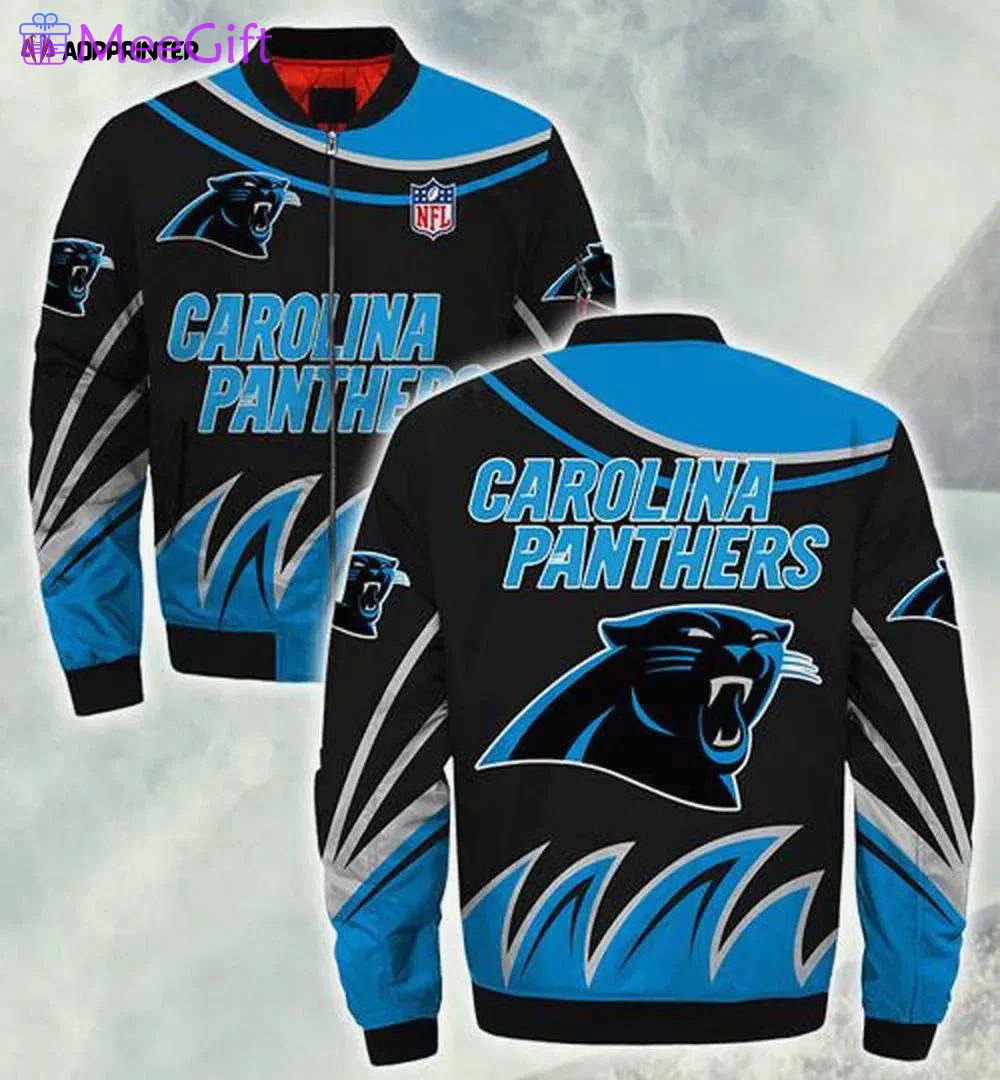 Carolina panthers grass logo pattern bomber jacket – black blue Bomber Jacket