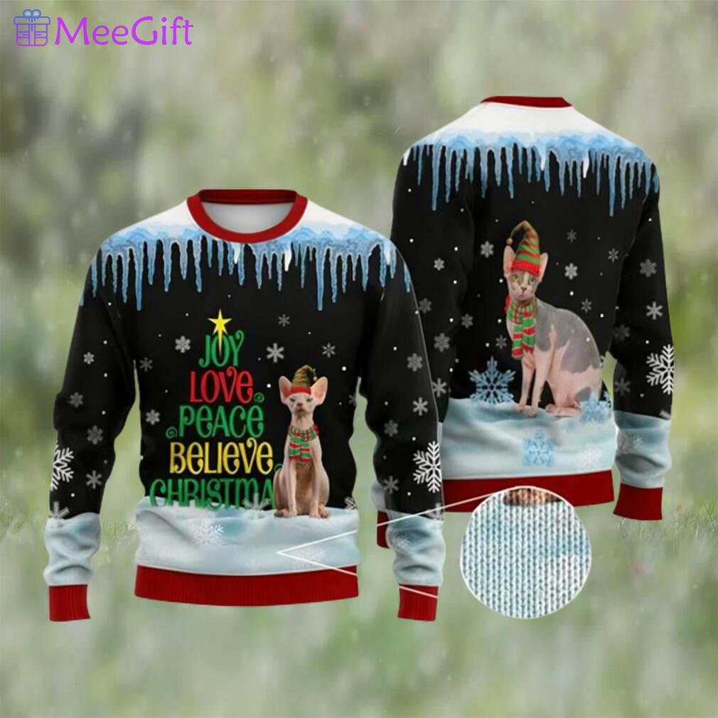 Cat christmas sweater, sphynx cat joy love peace believe ugly christmas sweater Christmas Ugly Sweater