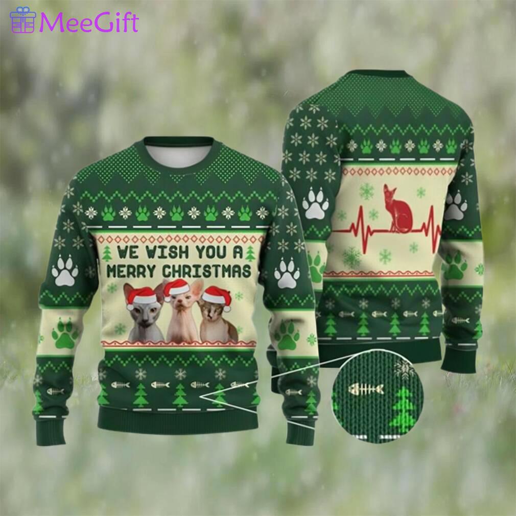 Cat christmas sweater sphynx cat we wish you a merry ugly christmas sweater 3d Christmas Ugly Sweater