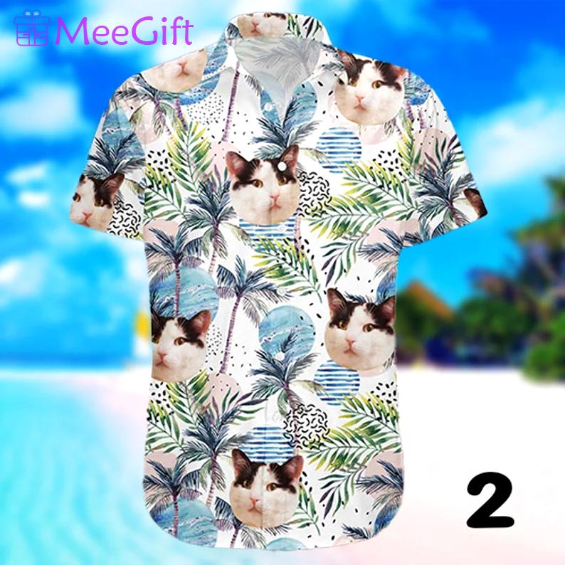 Cat face custom photo hawaiian shirt summer beach aloha Hawaii Shirt Shorts & Flip Flops