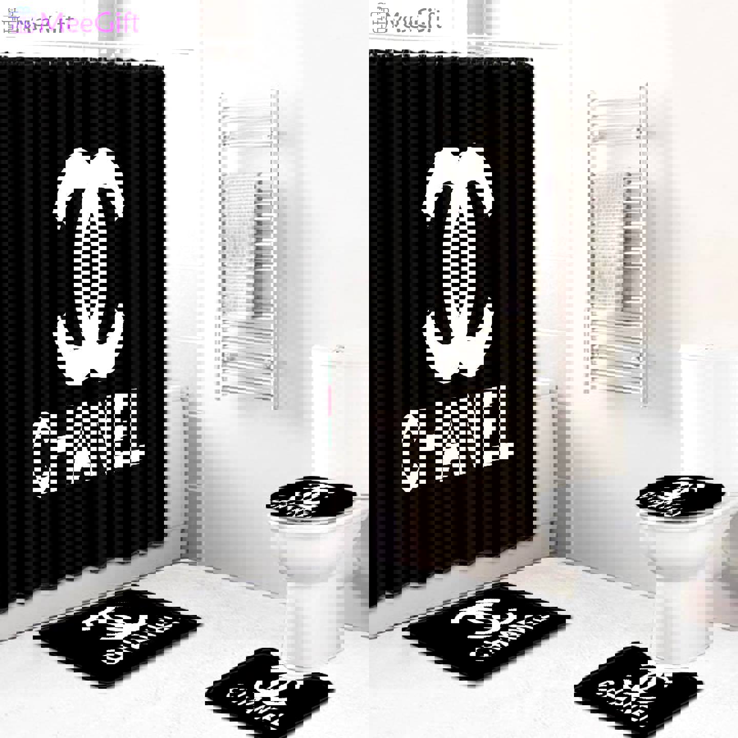 Chanel black bathroom set luxury fashion brand hypebeast home decor bath mat Bathroom Set