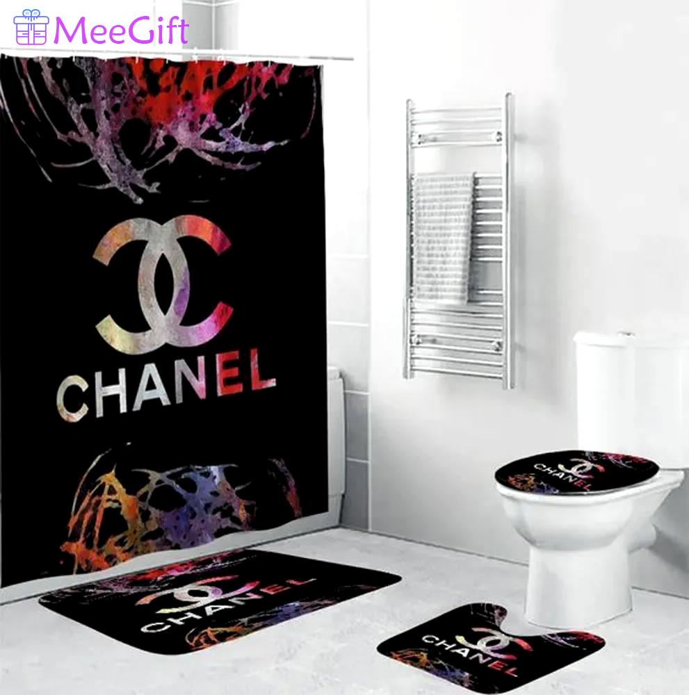 Chanel black colorful fashion logo luxury brand premium bathroom set home decor Bathroom Set