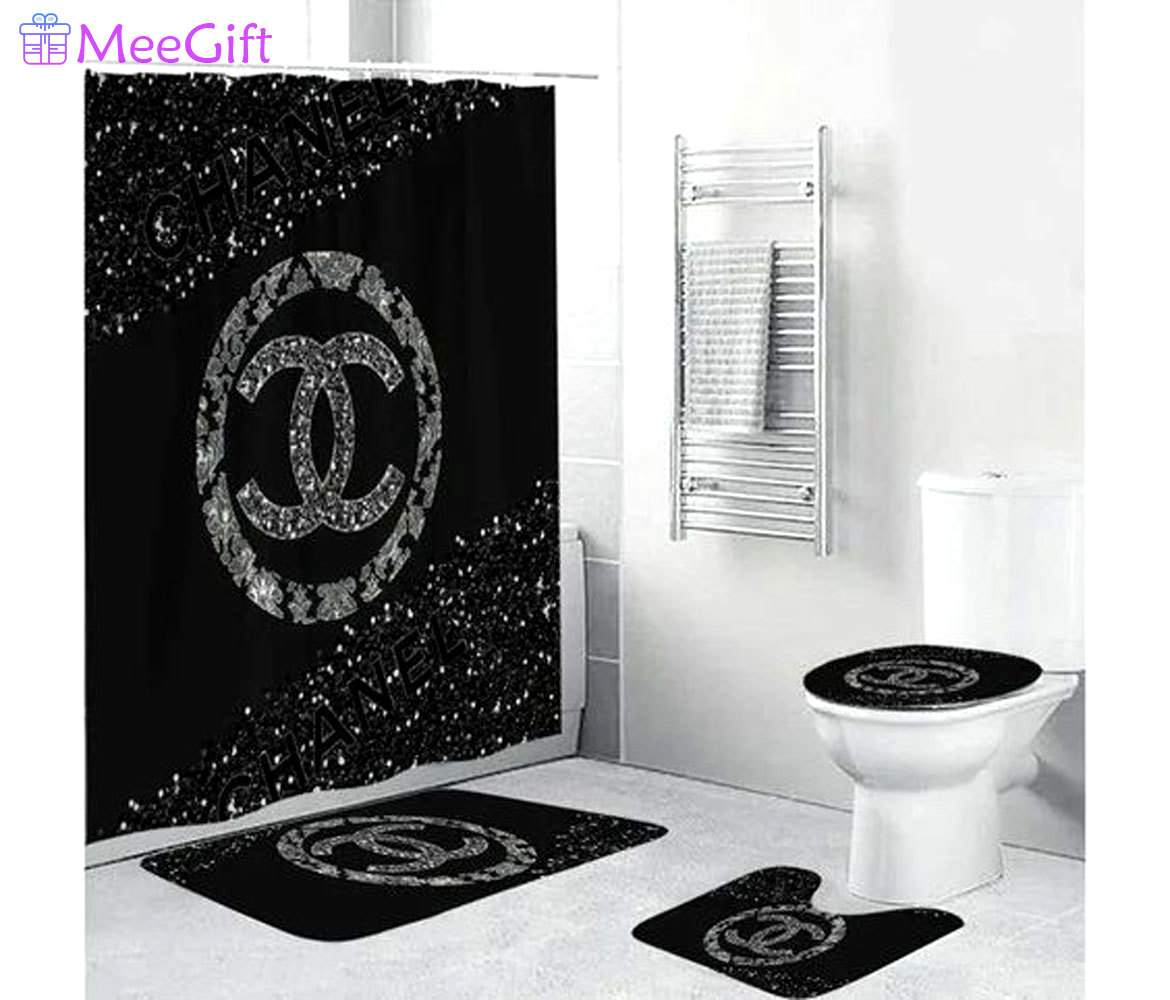 Chanel black home decor bath mat bathroom sets hypebeast luxury fashion brand Bathroom Set