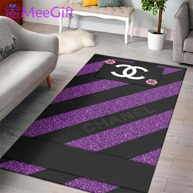 Chanel black violet gradient logo type 508. Upgrade Your Living Room with Luxury Home Decor: Area Carpets, Floor Decor, Door Mats, and Hot Gift Items with style a High-End Fashion Brand Rectangle Rug