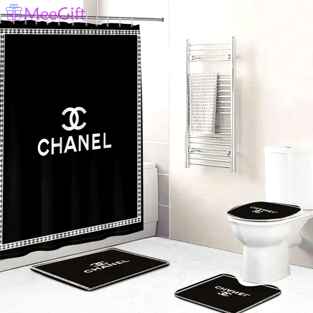 Chanel black white bathroom set hypebeast home decor bath mat luxury fashion brand Bathroom Set
