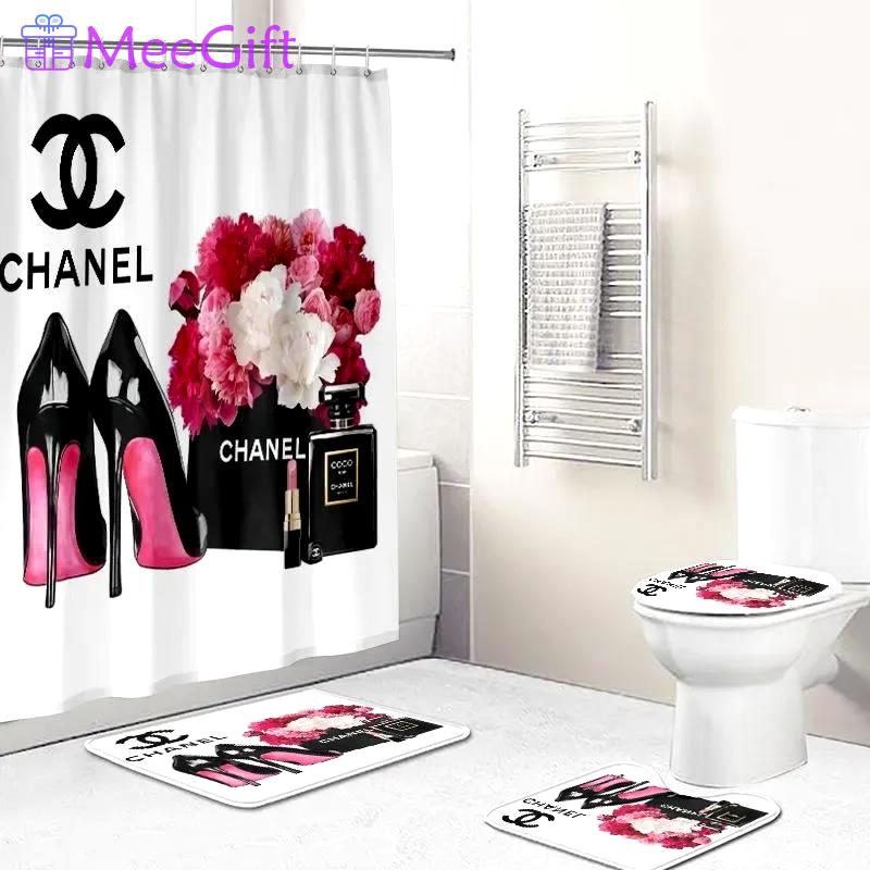 Chanel coco perfume rose bathroom set hypebeast home decor bath mat luxury fashion brand Bathroom Set