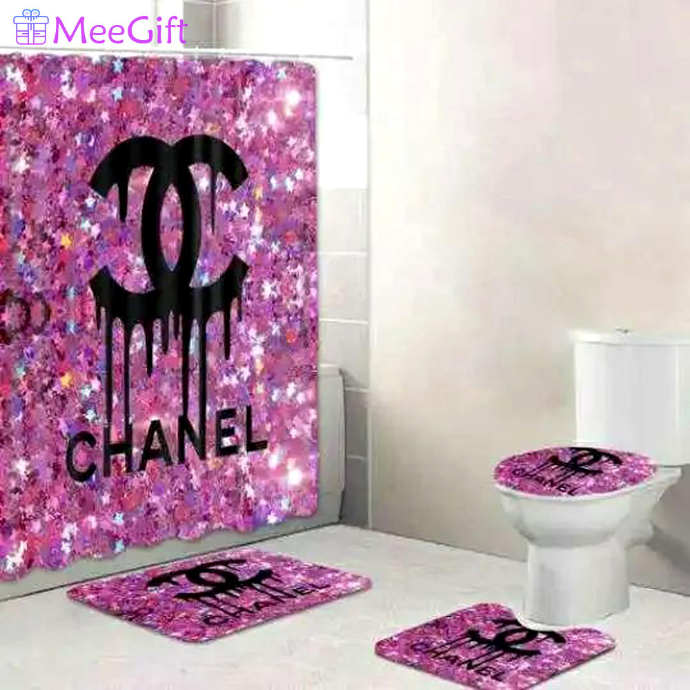 Chanel glitter bathroom set hypebeast bath mat luxury fashion brand home decor Bathroom Set