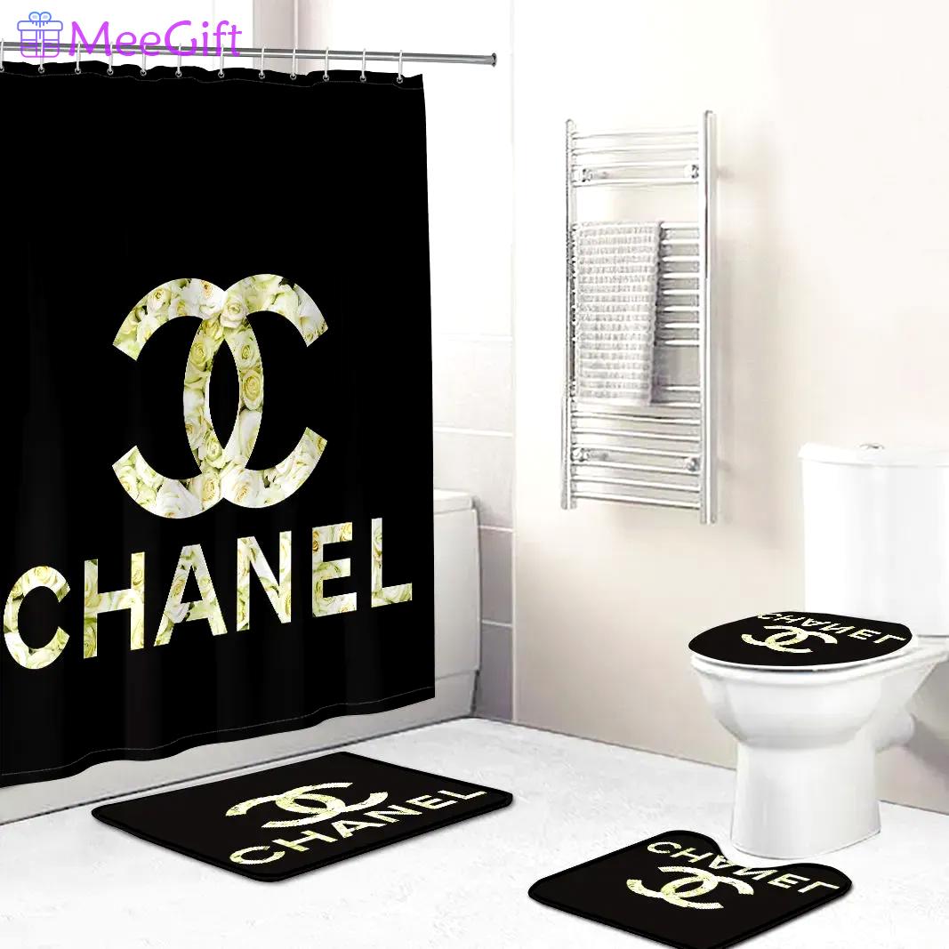 Chanel logo type 1051 Bathroom Accessory Sets Waterproof Shower Curtain Luxury Fashion Brand Home Decor Hypebeast Bathroom Bath Mat Set Pedestal Rug Bathroom Sets Toilet Cover