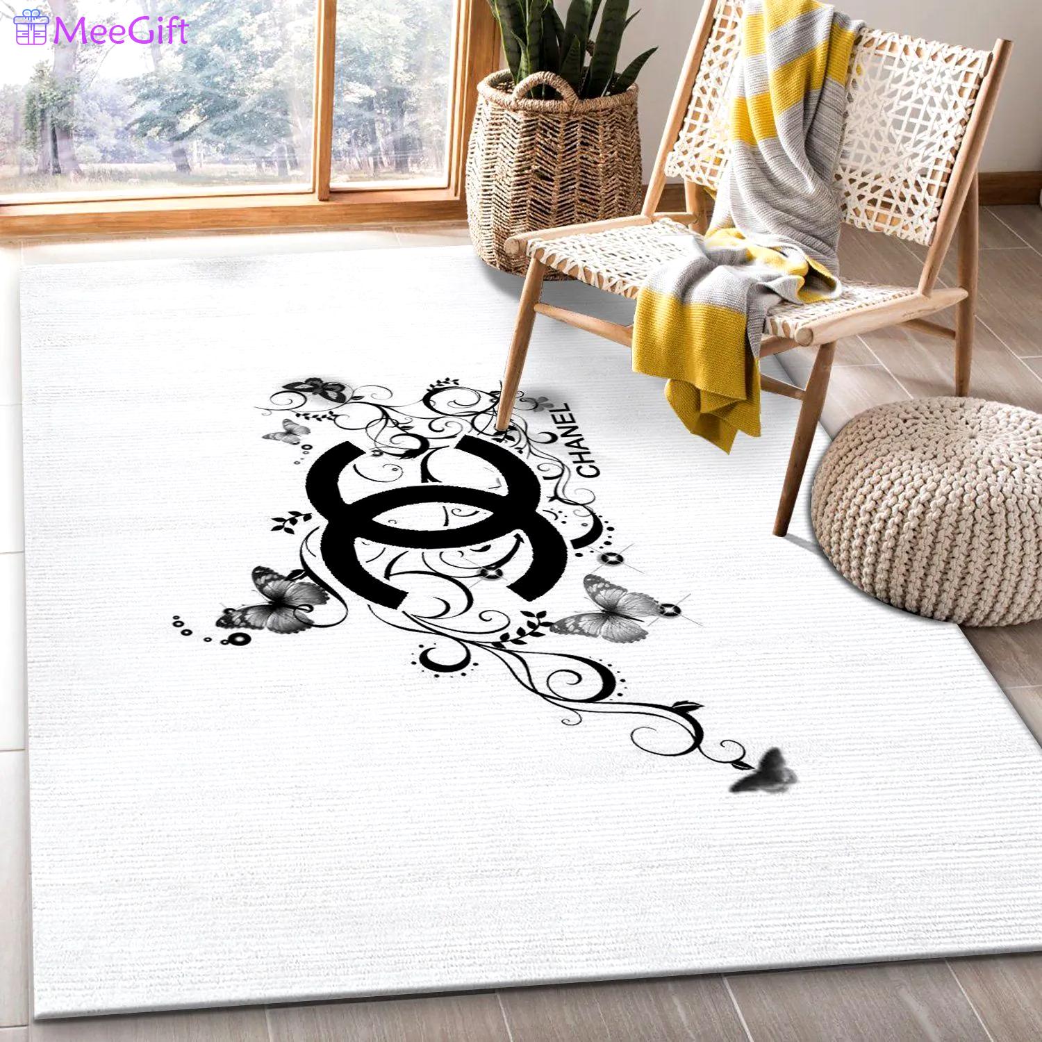 Chanel logo type 116. Upgrade Your Living Room with Luxury Home Decor: Area Carpets, Floor Decor, Door Mats, and Hot Gift Items with style a High-End Fashion Brand Rectangle Rug