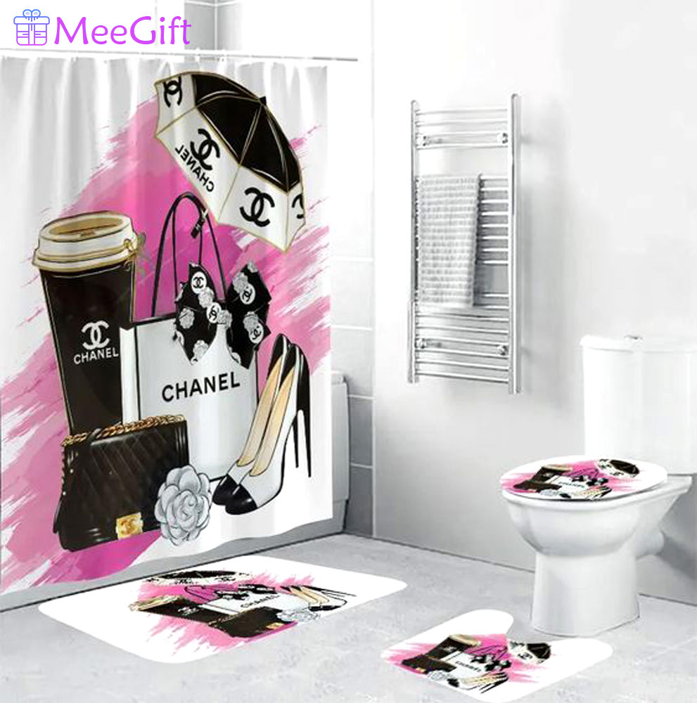 Chanel logo type 1734 Bathroom Accessory Sets Home Decor Hypebeast Bathroom Pedestal Rug Bathroom Sets Waterproof Shower Curtain Toilet Cover Bath Mat Set Luxury Fashion Brand