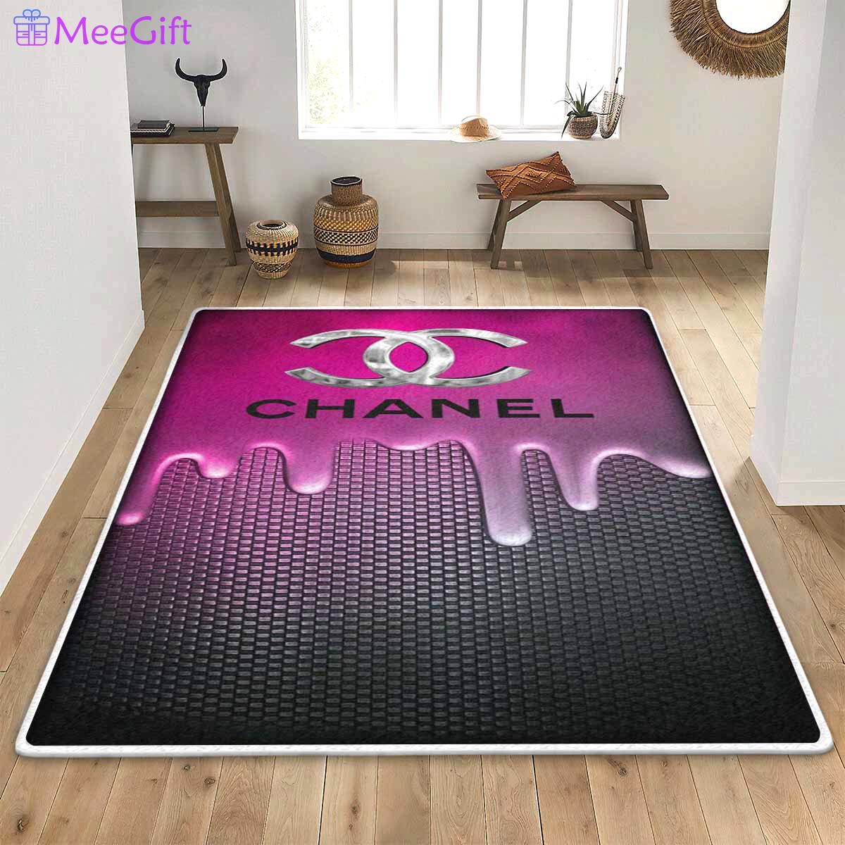 Chanel logo type 680. Upgrade Your Living Room with Luxury Home Decor: Area Carpets, Floor Decor, Door Mats, and Hot Gift Items with style a High-End Fashion Brand Rectangle Rug