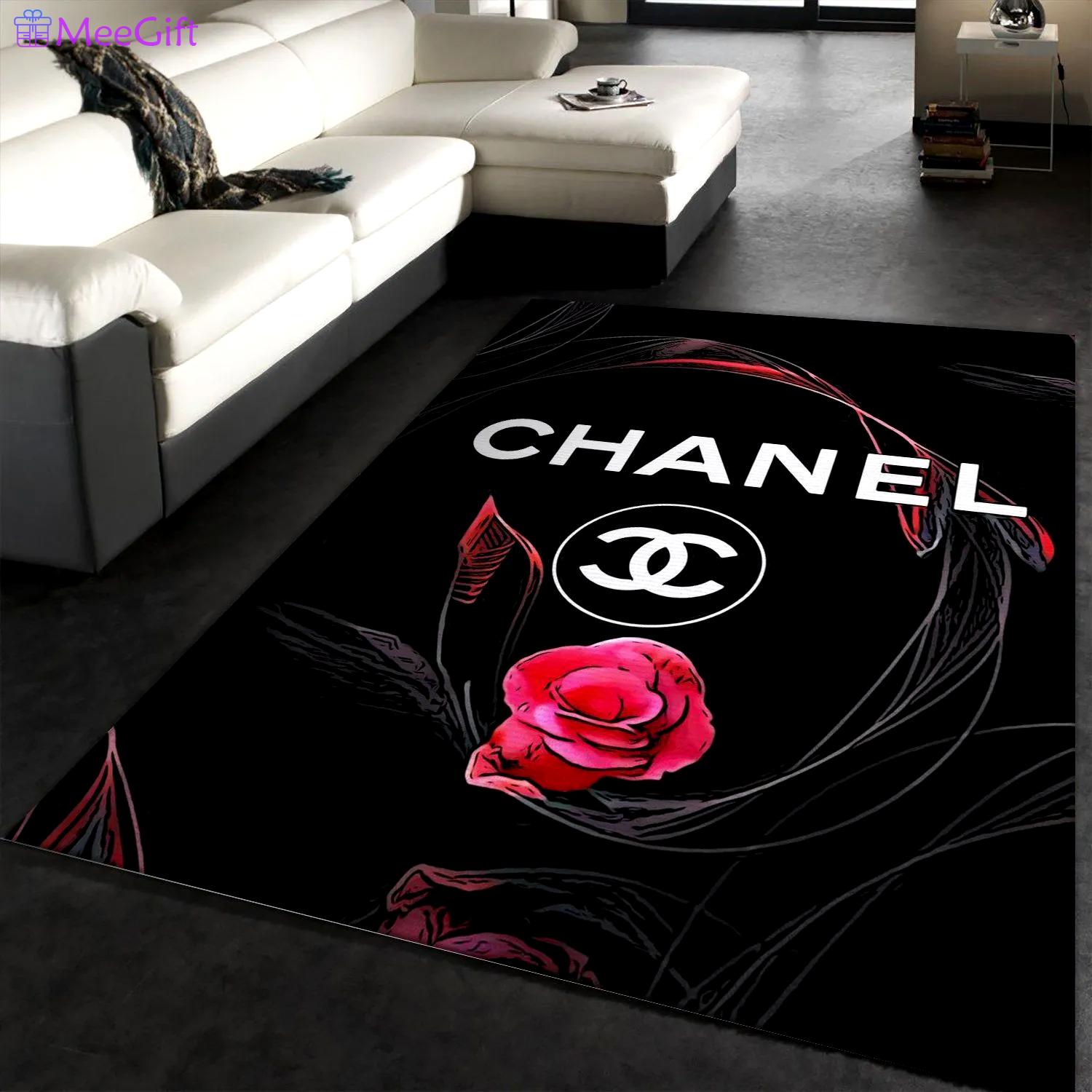 Chanel logo type 738. Upgrade Your Living Room with Luxury Home Decor: Area Carpets, Floor Decor, Door Mats, and Hot Gift Items with style a High-End Fashion Brand Rectangle Rug