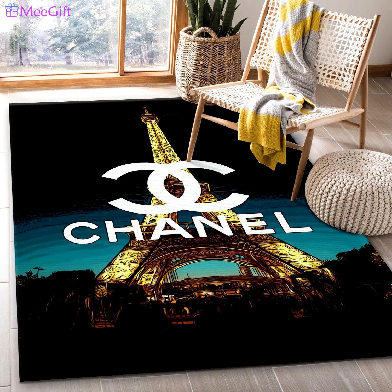 Chanel logo type 823. Upgrade Your Living Room with Luxury Home Decor: Area Carpets, Floor Decor, Door Mats, and Hot Gift Items with style a High-End Fashion Brand Rectangle Rug