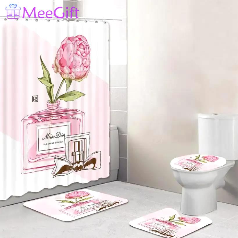 Chanel parfum pinky rose flowers bathroom set luxury fashion brand bath mat hypebeast home decor Bathroom Set