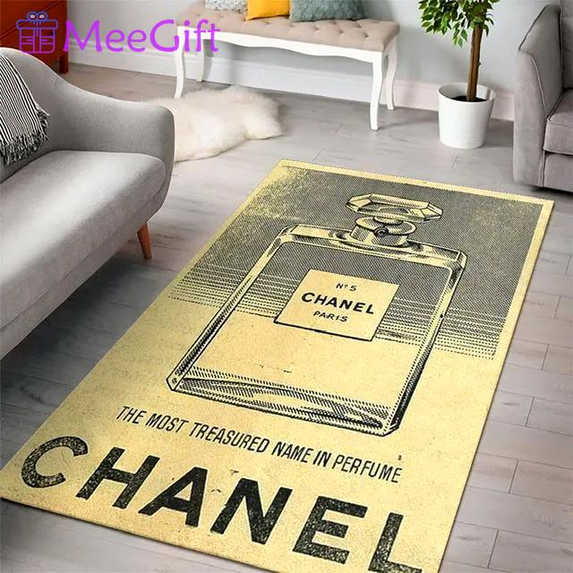 Chanel perfume logo type 528. Upgrade Your Living Room with Luxury Home Decor: Area Carpets, Floor Decor, Door Mats, and Hot Gift Items with style a High-End Fashion Brand Rectangle Rug