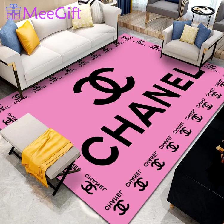 Chanel pink logo type 252. Upgrade Your Living Room with Luxury Home Decor: Area Carpets, Floor Decor, Door Mats, and Hot Gift Items with style a High-End Fashion Brand Rectangle Rug
