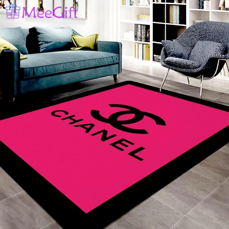 Chanel pink logo type 253. Upgrade Your Living Room with Luxury Home Decor: Area Carpets, Floor Decor, Door Mats, and Hot Gift Items with style a High-End Fashion Brand Rectangle Rug