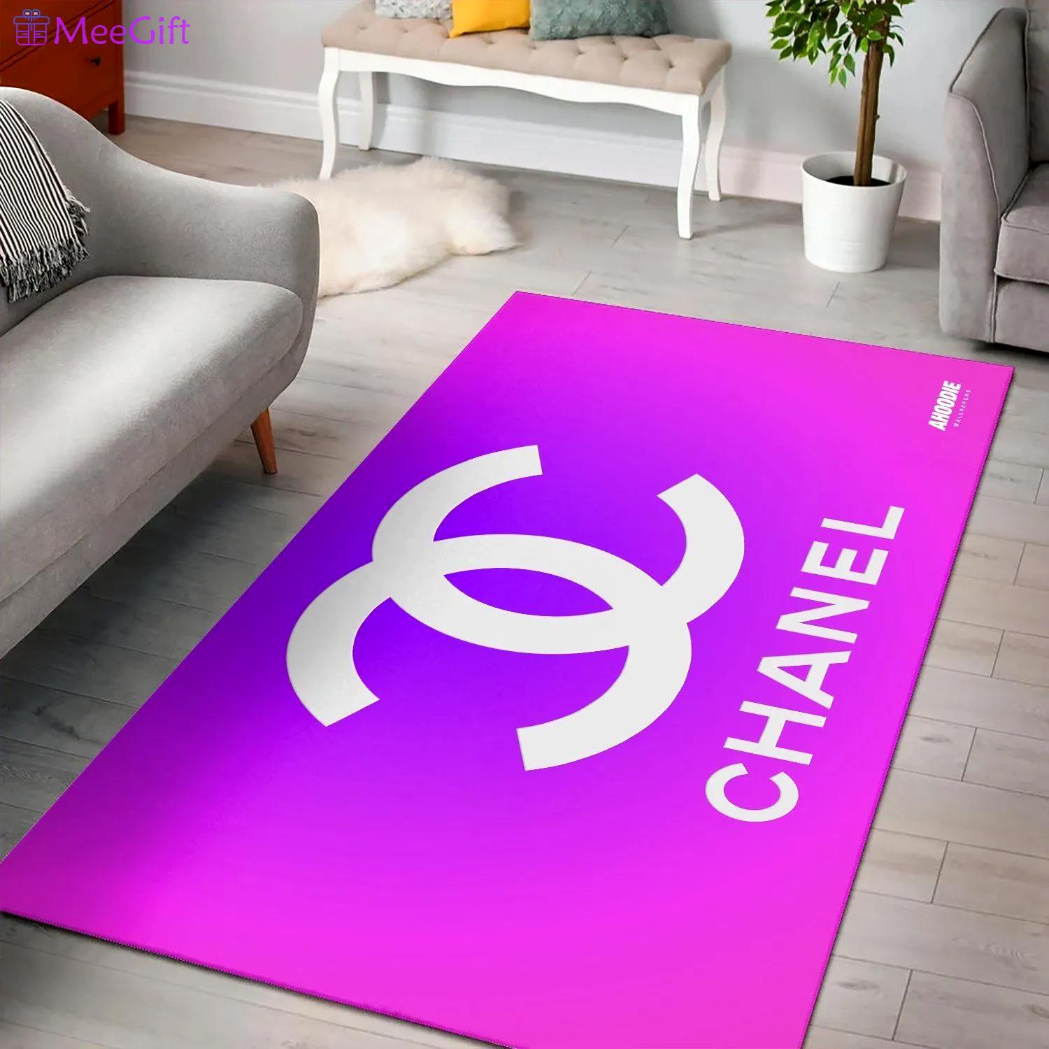 Chanel pinky gradient logo type 509. Upgrade Your Living Room with Luxury Home Decor: Area Carpets, Floor Decor, Door Mats, and Hot Gift Items with style a High-End Fashion Brand Rectangle Rug