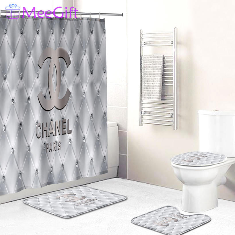 Chanel shower curtain blue sky and black luxury bath mat sets shower curtain 34 Bathroom Set