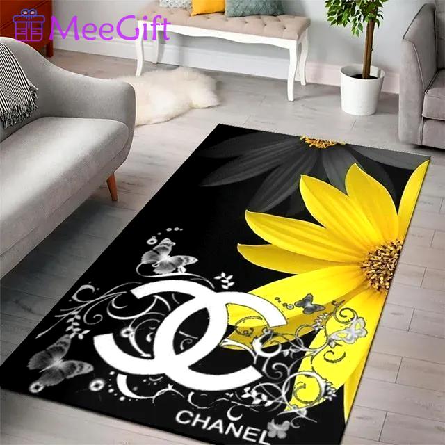 Chanel sun flower logo type 6. Upgrade Your Living Room with Luxury Home Decor: Area Carpets, Floor Decor, Door Mats, and Hot Gift Items with style a High-End Fashion Brand Rectangle Rug
