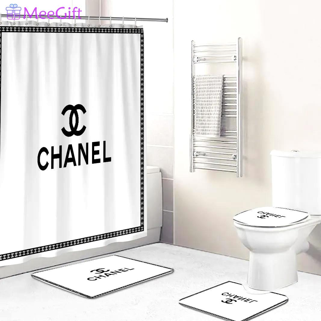 Chanel white and black framed bathroom set home decor bath mat luxury fashion brand hypebeast Bathroom Set