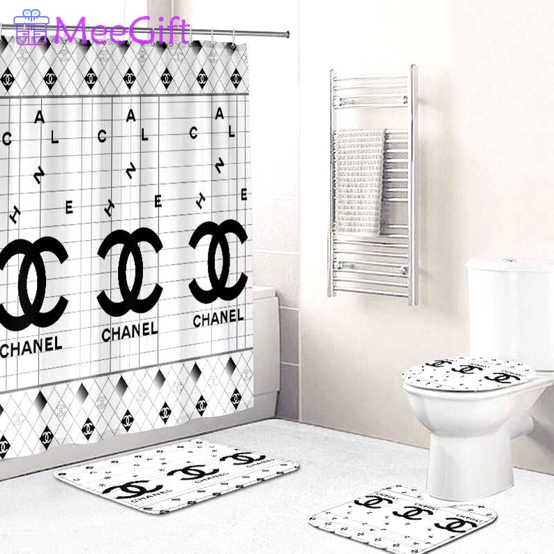 Chanel white hypebeast bathroom sets luxury fashion brand bath mat home decor Bathroom Set