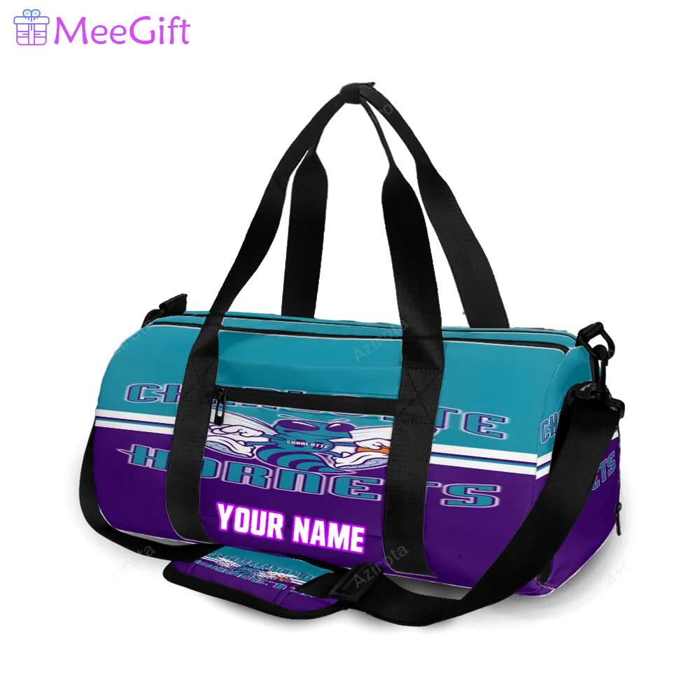 Charlotte hornets blue purple personalized name travel bag gym bag 439 Travel Bag